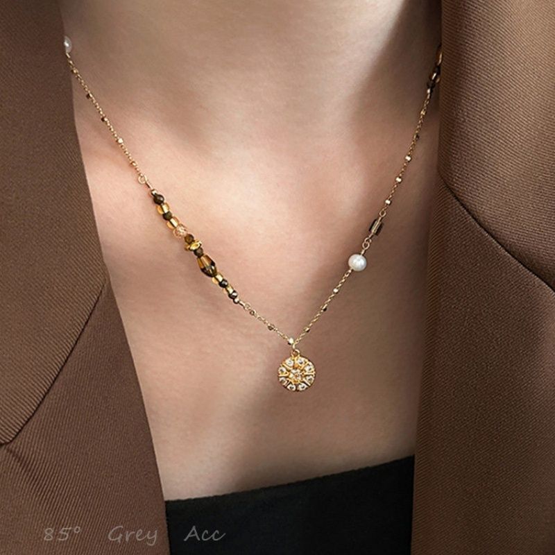 Fashion Brown Natural Stone Pe - đánh giá và giá Layered Pendant Necklace Aesthetic