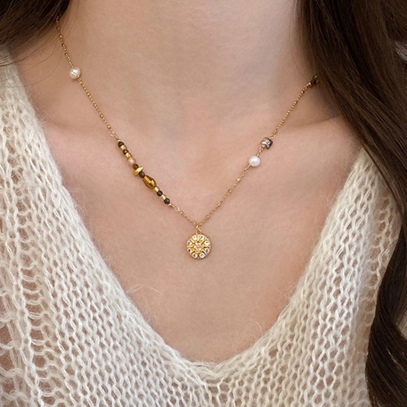 Fashion Brown Natural Stone Pe - đánh giá và giá Layered Pendant Necklace Aesthetic