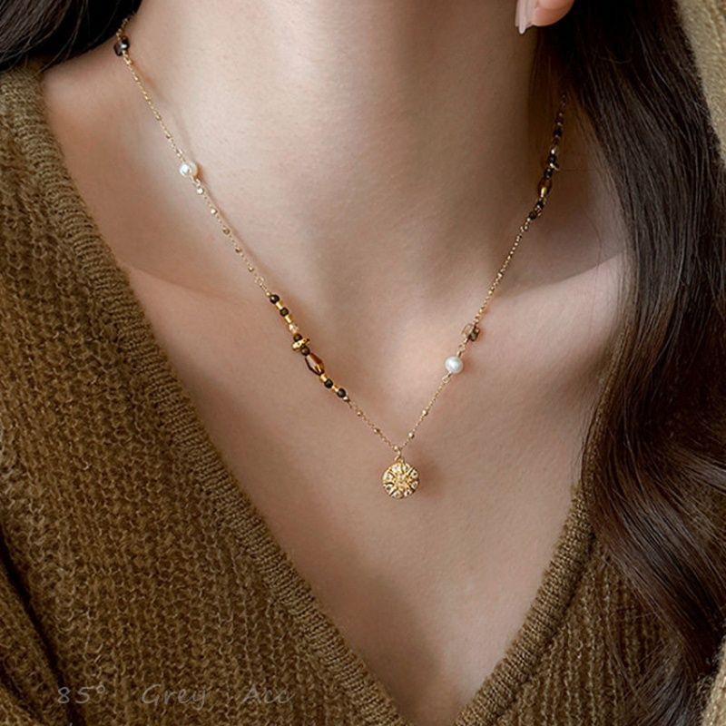 Fashion Brown Natural Stone Pe - đánh giá và giá Layered Pendant Necklace Aesthetic