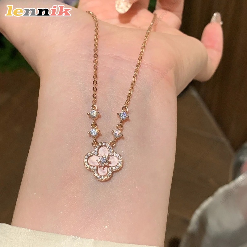 Pink Shell Necklace, Four Leaf - đánh giá và giá Layered Pendant Necklace Aesthetic